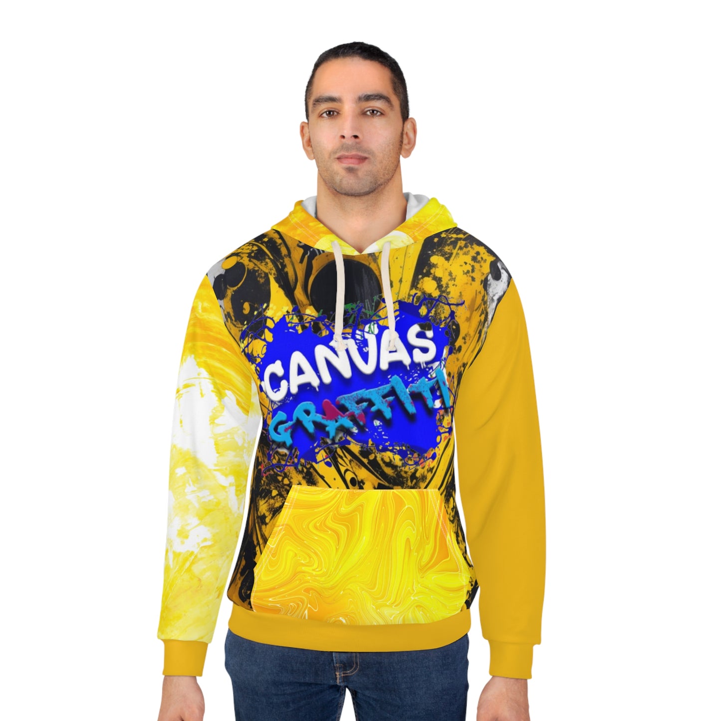 abstract yellow Pullover Hoodie (AOP) Printify