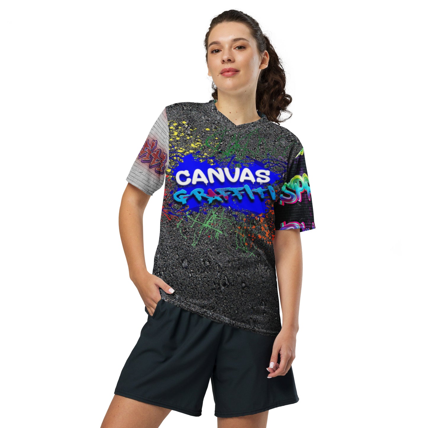 unisex sports jersey (street)Looking for the perfect sports jersey? We have you covered—made of 100% recycled polyester fabric, this shirt is breathable, moisture-wicking, and has a double-layerCanvas Graffittiunisex sports jersey (street)