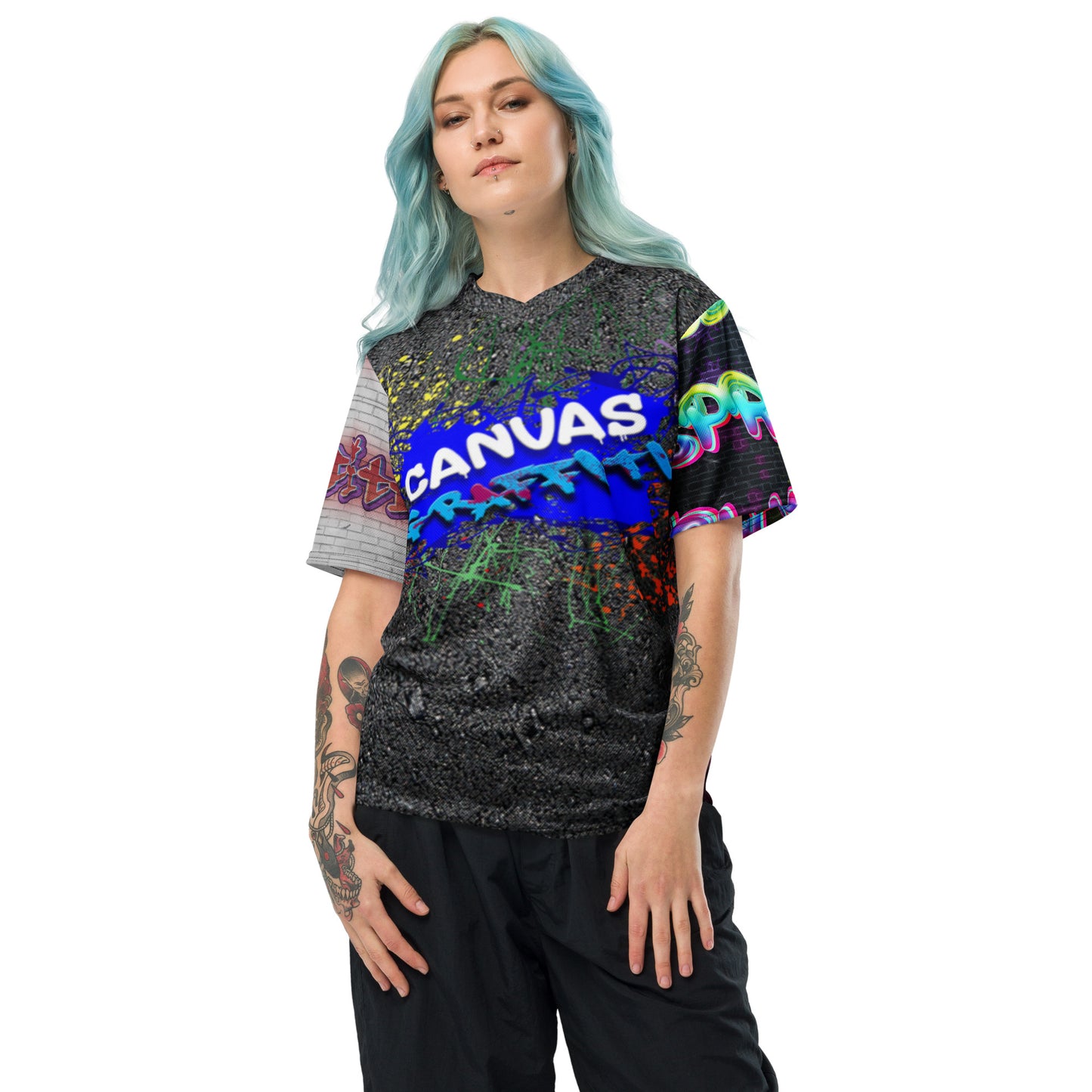 unisex sports jersey (street)Looking for the perfect sports jersey? We have you covered—made of 100% recycled polyester fabric, this shirt is breathable, moisture-wicking, and has a double-layerCanvas Graffittiunisex sports jersey (street)