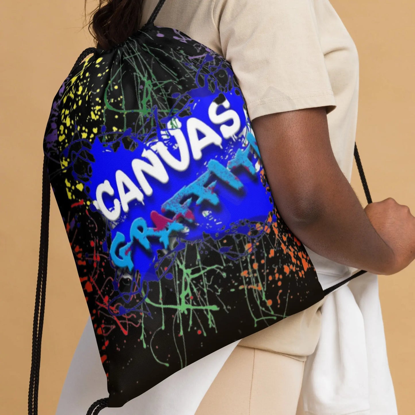 Drawstring bag black Canvas Graffitti