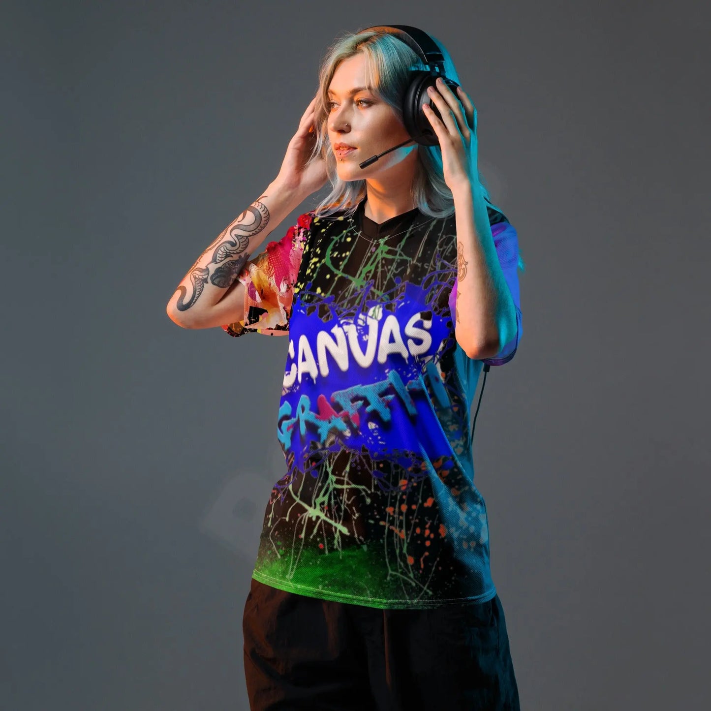 unisex sports jersey (black)Looking for the perfect sports jersey? We have you covered—made of 100% recycled polyester fabric, this shirt is breathable, moisture-wicking, and has a double-layerCanvas Graffittiunisex sports jersey (black)