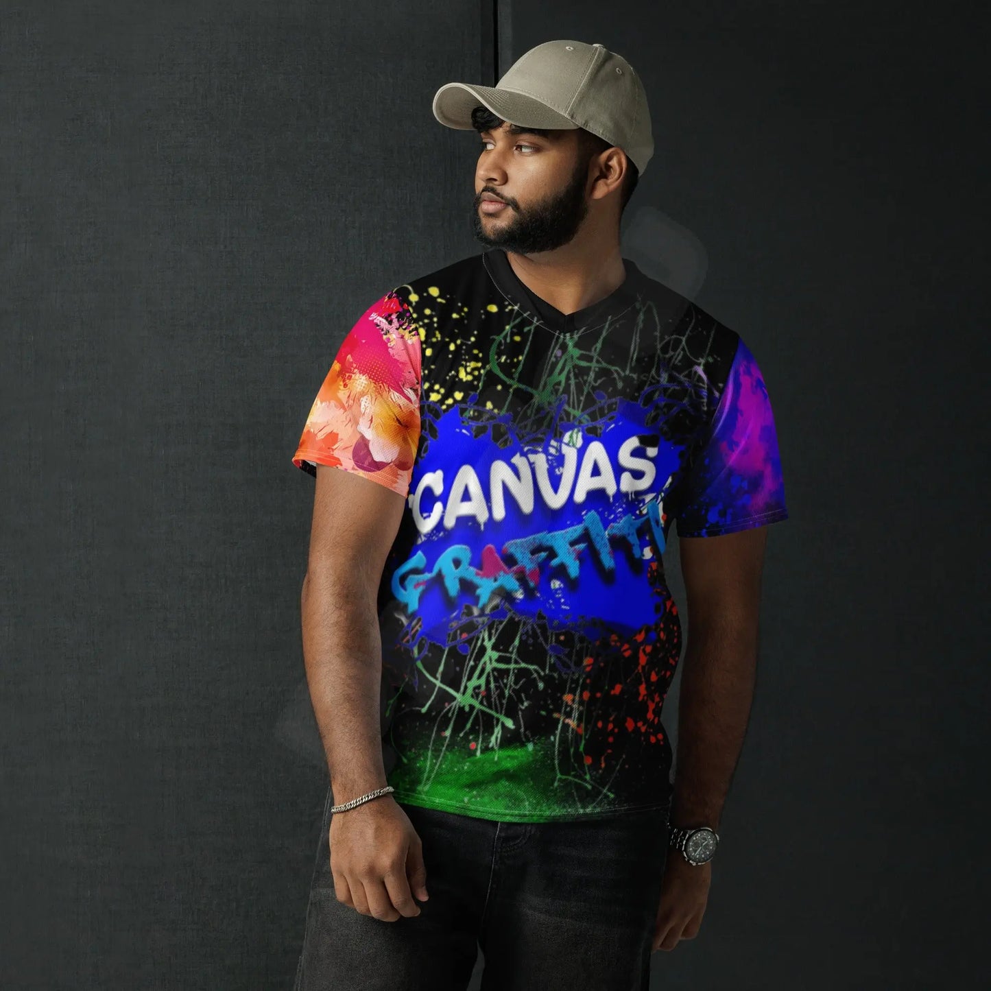 unisex sports jersey (black)Looking for the perfect sports jersey? We have you covered—made of 100% recycled polyester fabric, this shirt is breathable, moisture-wicking, and has a double-layerCanvas Graffittiunisex sports jersey (black)