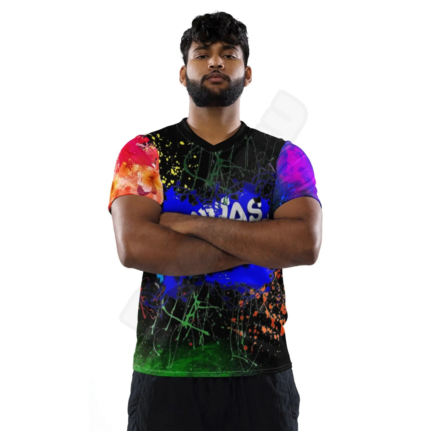 unisex sports jersey (black)Looking for the perfect sports jersey? We have you covered—made of 100% recycled polyester fabric, this shirt is breathable, moisture-wicking, and has a double-layerCanvas Graffittiunisex sports jersey (black)