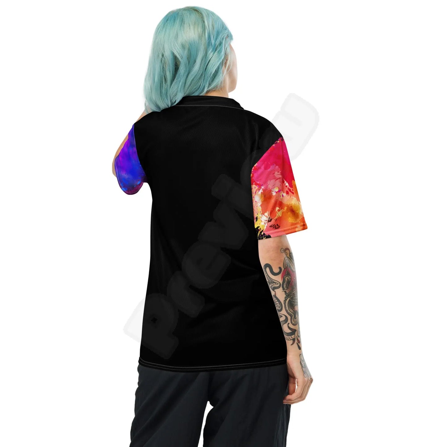 unisex sports jersey (black)Looking for the perfect sports jersey? We have you covered—made of 100% recycled polyester fabric, this shirt is breathable, moisture-wicking, and has a double-layerCanvas Graffittiunisex sports jersey (black)