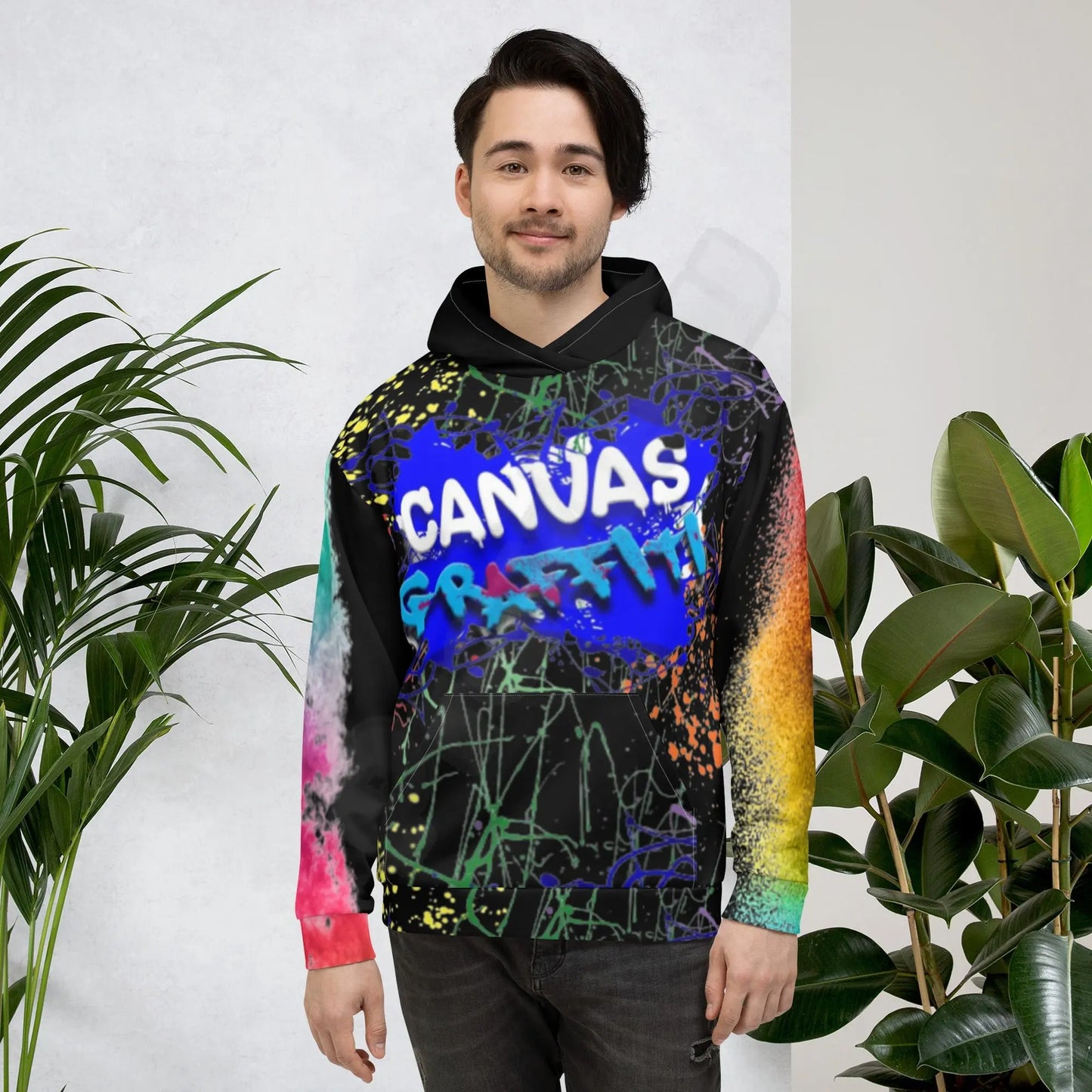 Unisex Hoodie (black)This comfy unisex hoodie has a soft outside with a vibrant print and an even softer brushed fleece inside. The hoodie has a relaxed fit, and it's perfect for wrappinCanvas GraffittiUnisex Hoodie (black)