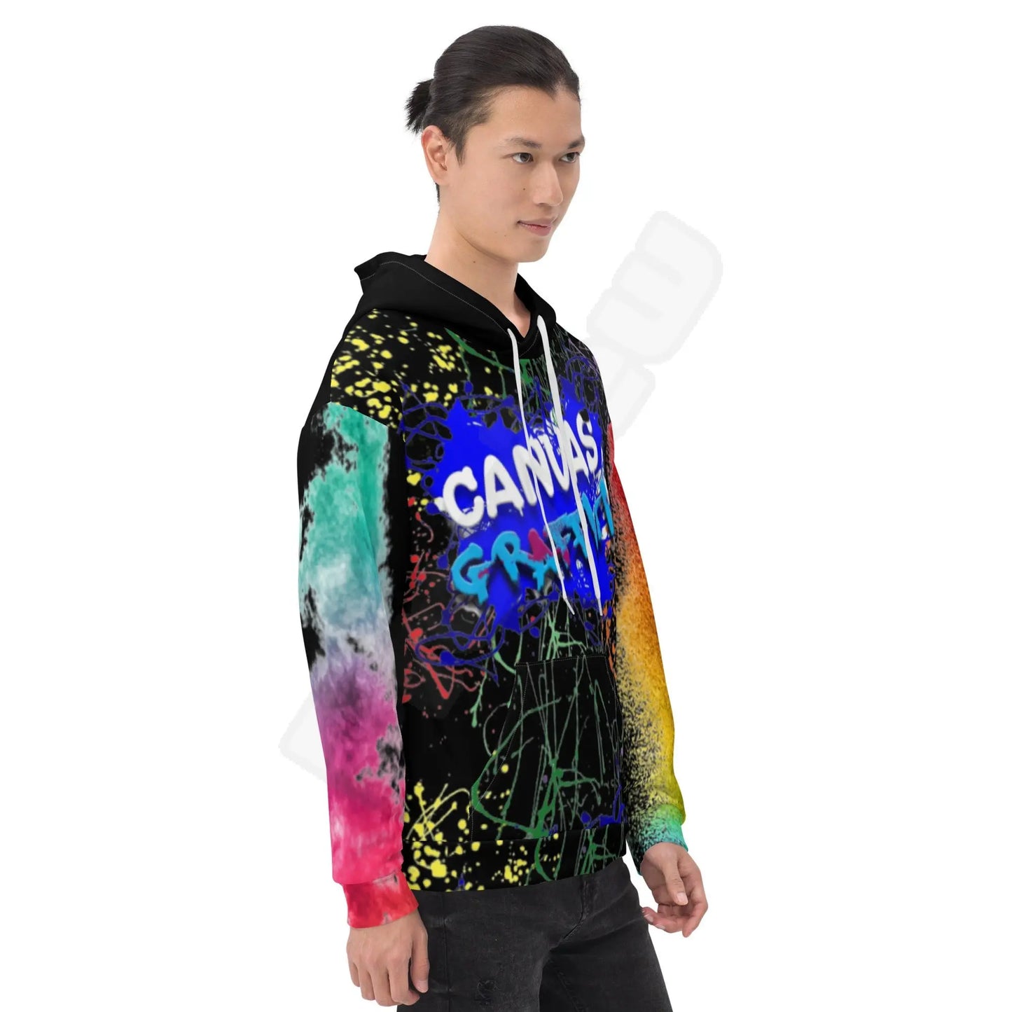 Unisex Hoodie (black)This comfy unisex hoodie has a soft outside with a vibrant print and an even softer brushed fleece inside. The hoodie has a relaxed fit, and it's perfect for wrappinCanvas GraffittiUnisex Hoodie (black)