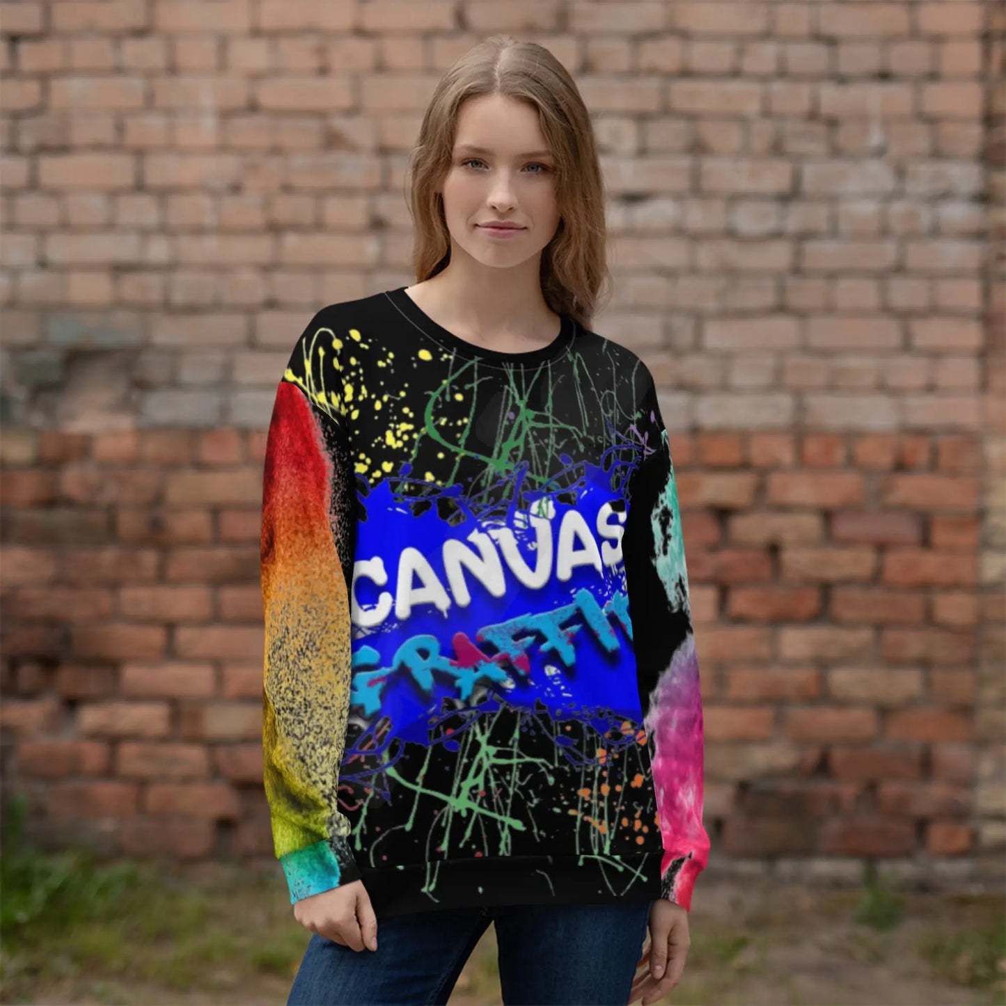 Unisex Sweatshirt (black)Each unique, all-over printed sweatshirt is precision-cut and hand-sewn to achieve the best possible look and bring out the intricate design. What's more, the durablCanvas GraffittiUnisex Sweatshirt (black)