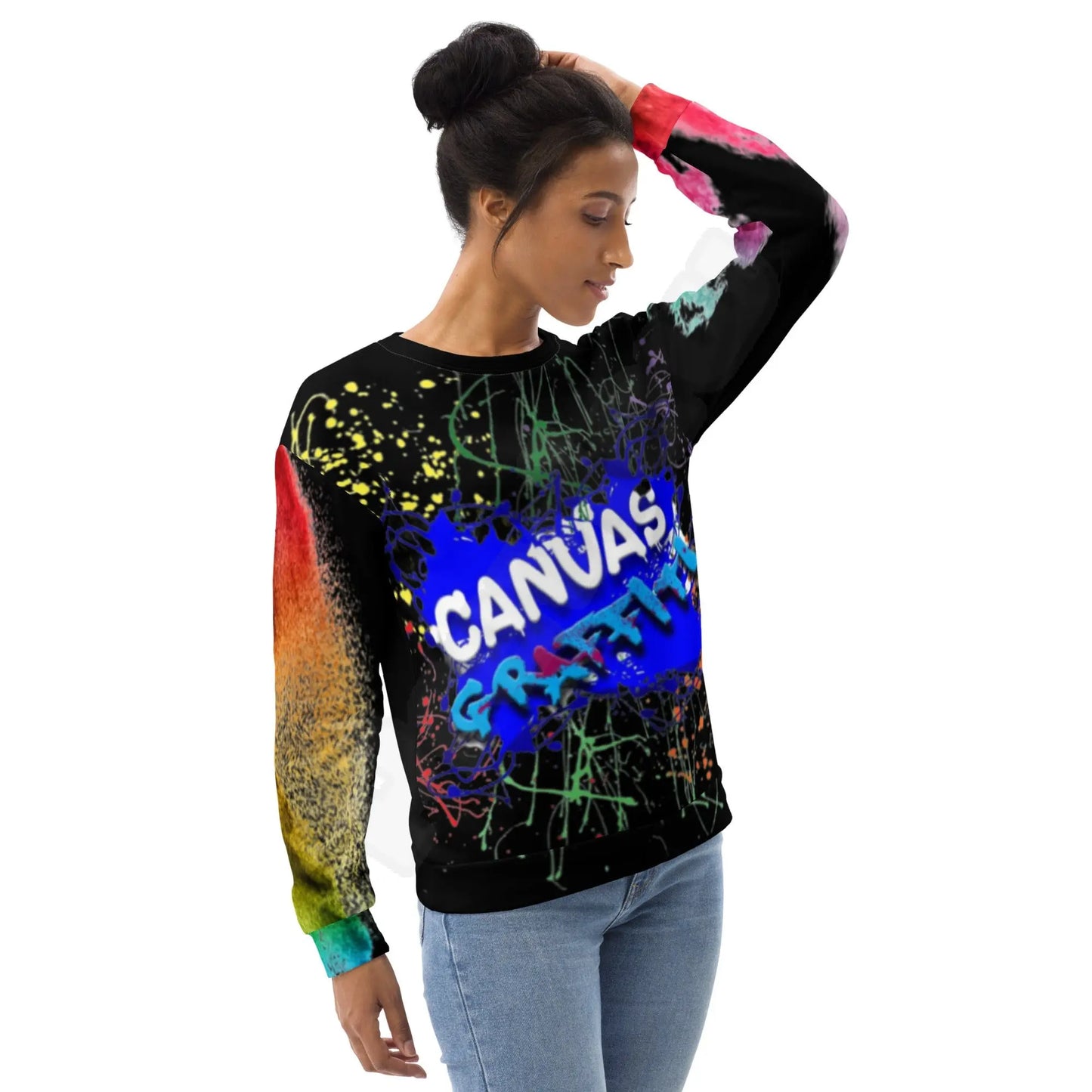 Unisex Sweatshirt (black)Each unique, all-over printed sweatshirt is precision-cut and hand-sewn to achieve the best possible look and bring out the intricate design. What's more, the durablCanvas GraffittiUnisex Sweatshirt (black)
