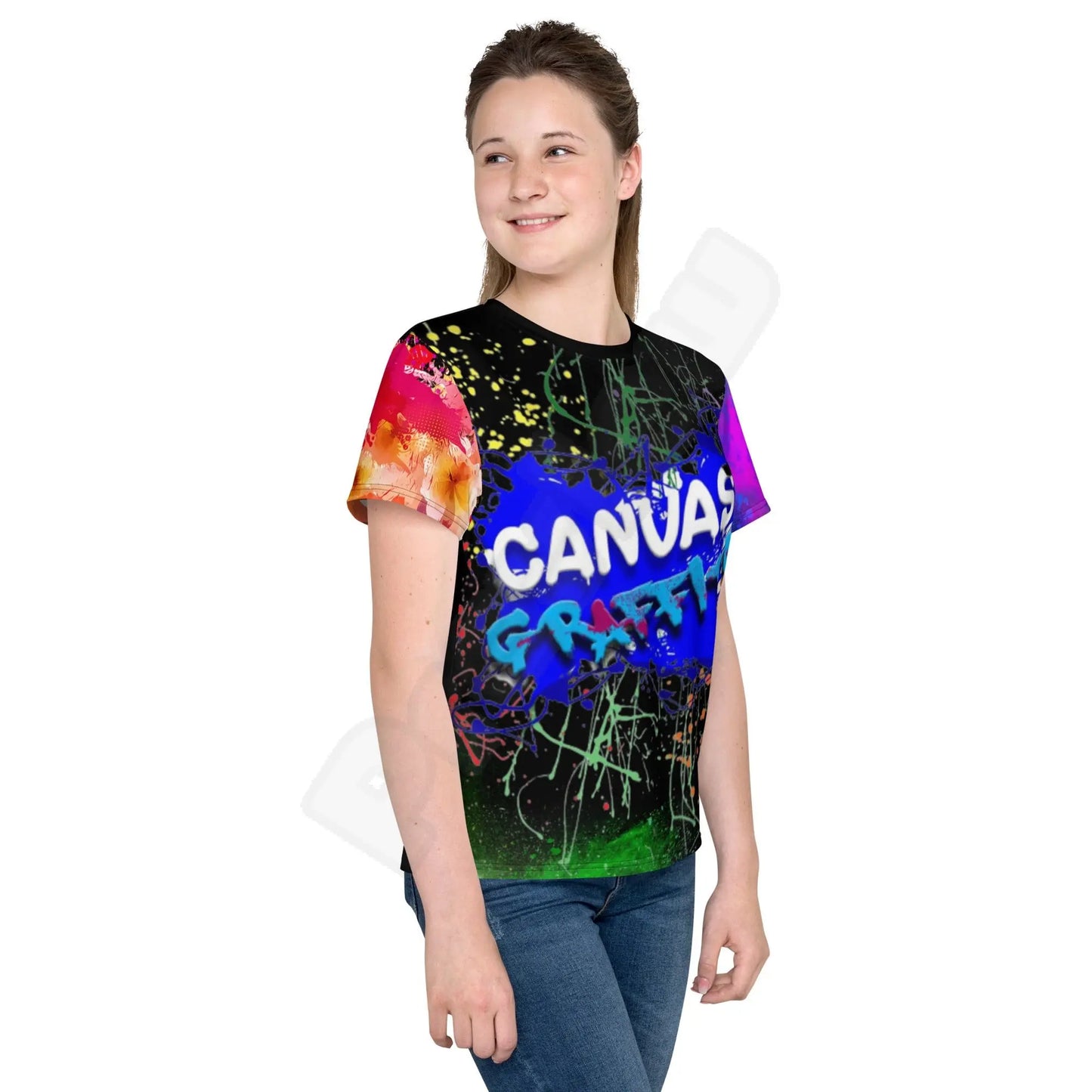 Youth crew neck t-shirt black Canvas Graffitti