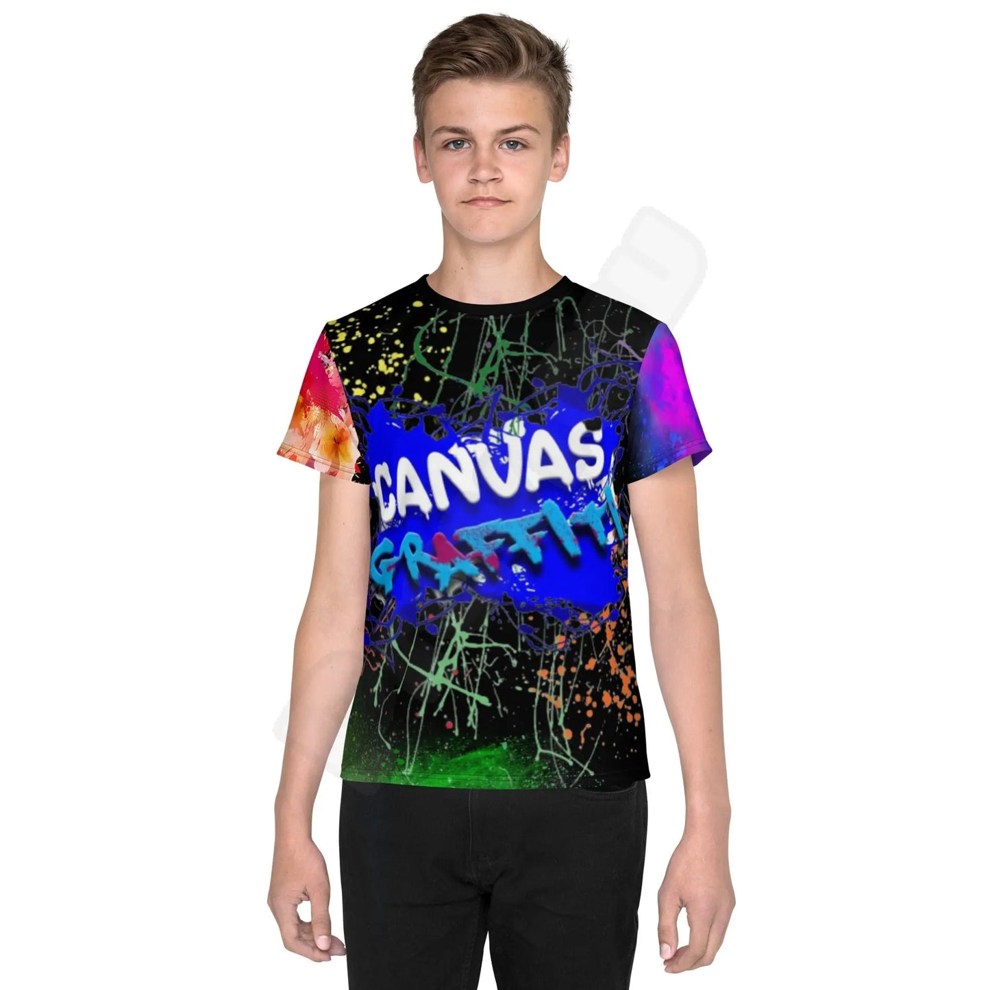 Youth crew neck t-shirt black Canvas Graffitti