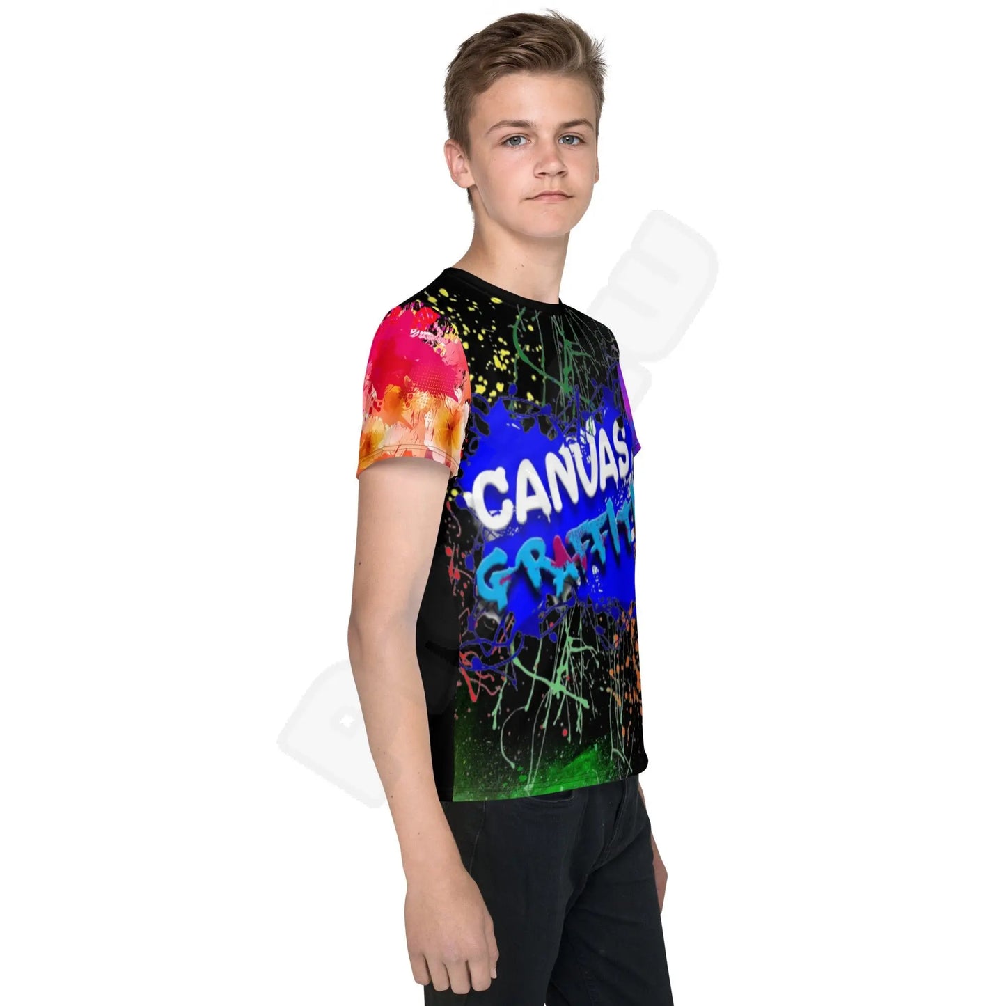 Youth crew neck t-shirt black Canvas Graffitti
