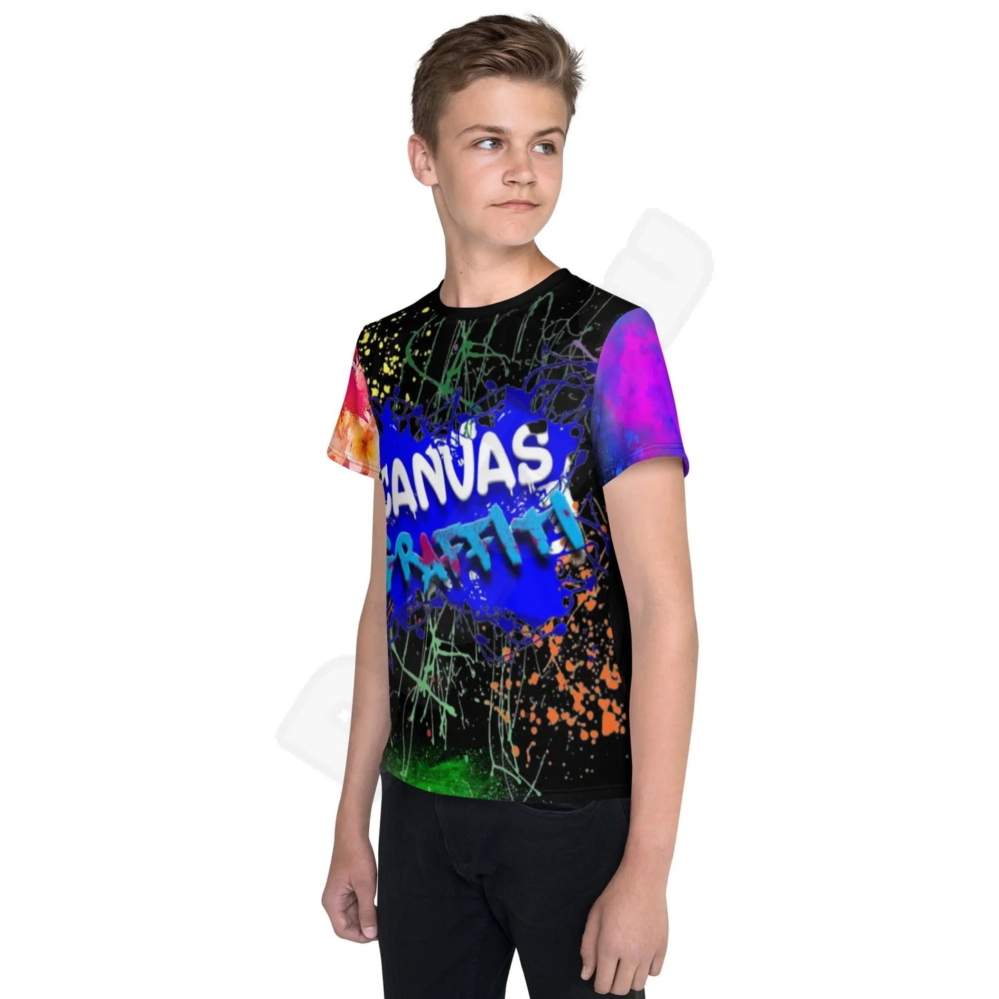 Youth crew neck t-shirt black Canvas Graffitti