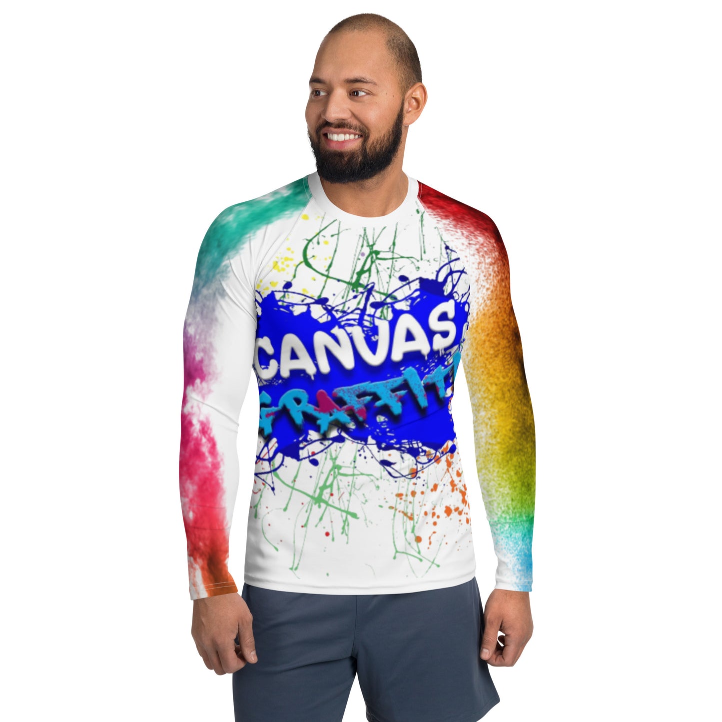 Men's Rash GuardDon’t let sunburn, wind, sand, or other elements ruin your day! This smooth and versatile long-sleeve rash guard will protect you while you have fun doing sports. ItCanvas GraffittiRash Guard