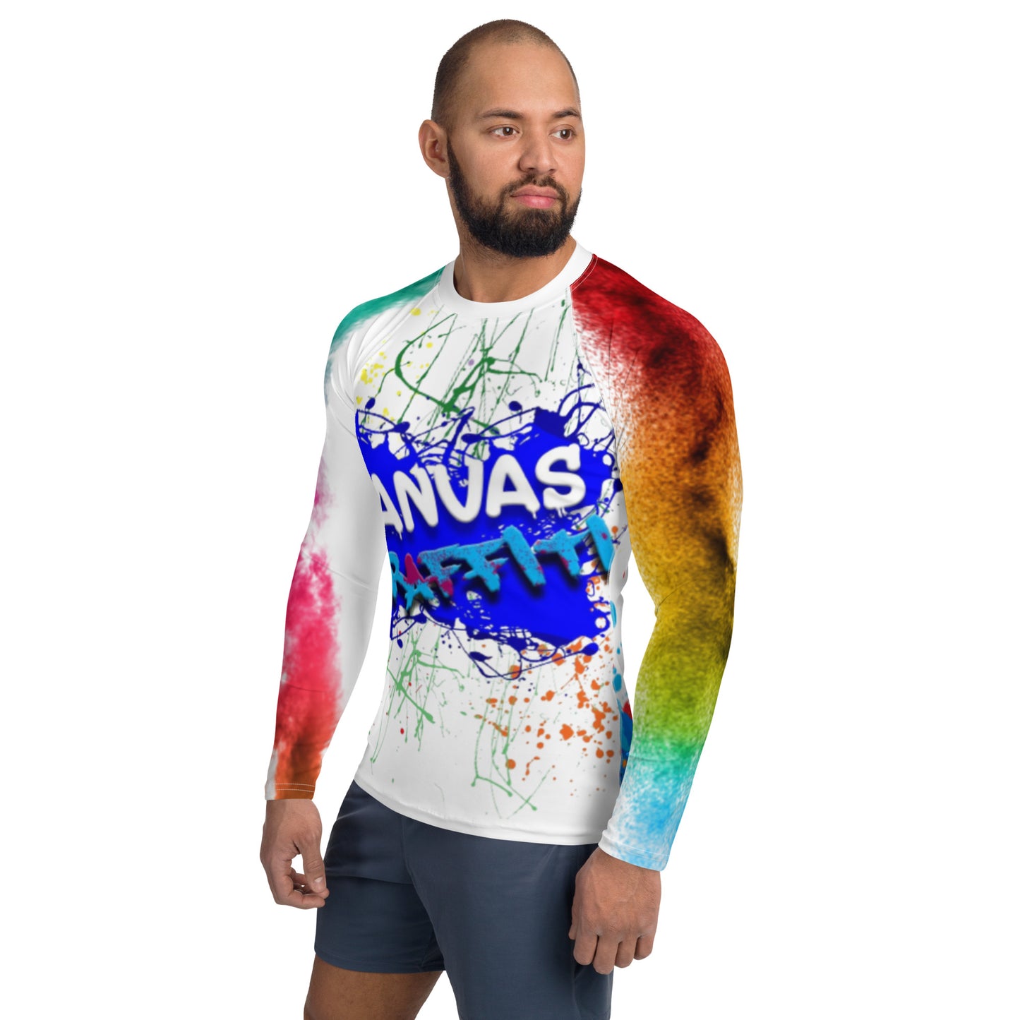 Men's Rash GuardDon’t let sunburn, wind, sand, or other elements ruin your day! This smooth and versatile long-sleeve rash guard will protect you while you have fun doing sports. ItCanvas GraffittiRash Guard