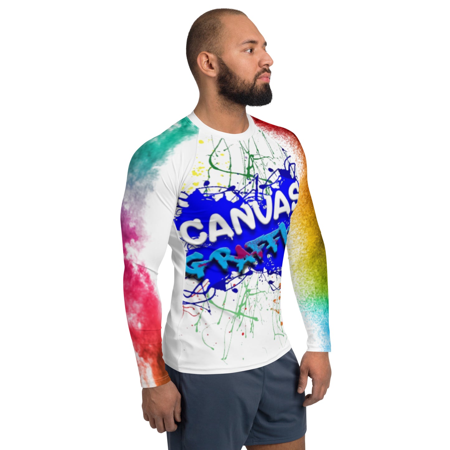Men's Rash GuardDon’t let sunburn, wind, sand, or other elements ruin your day! This smooth and versatile long-sleeve rash guard will protect you while you have fun doing sports. ItCanvas GraffittiRash Guard