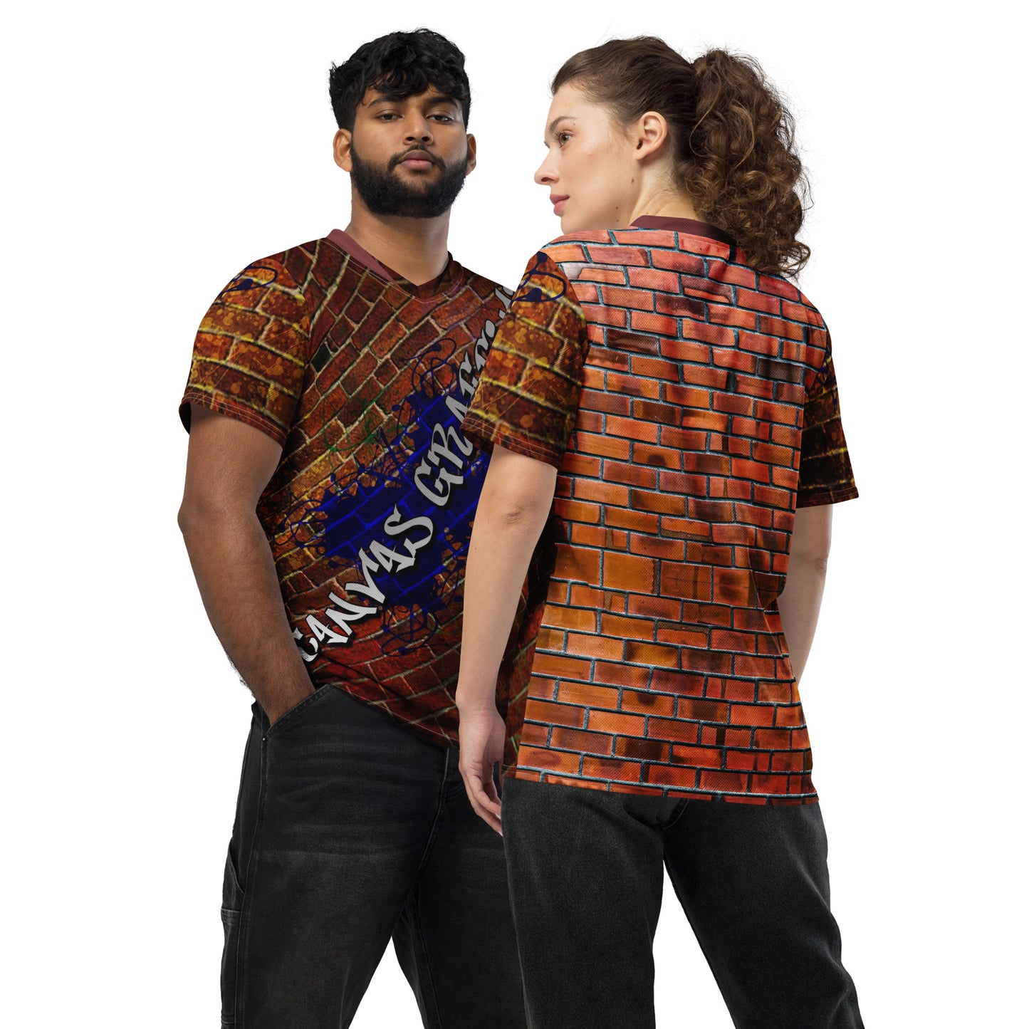 unisex sports jersey (brick)Looking for the perfect sports jersey? We have you covered—made of 100% recycled polyester fabric, this shirt is breathable, moisture-wicking, and has a double-layerCanvas Graffittiunisex sports jersey (brick)