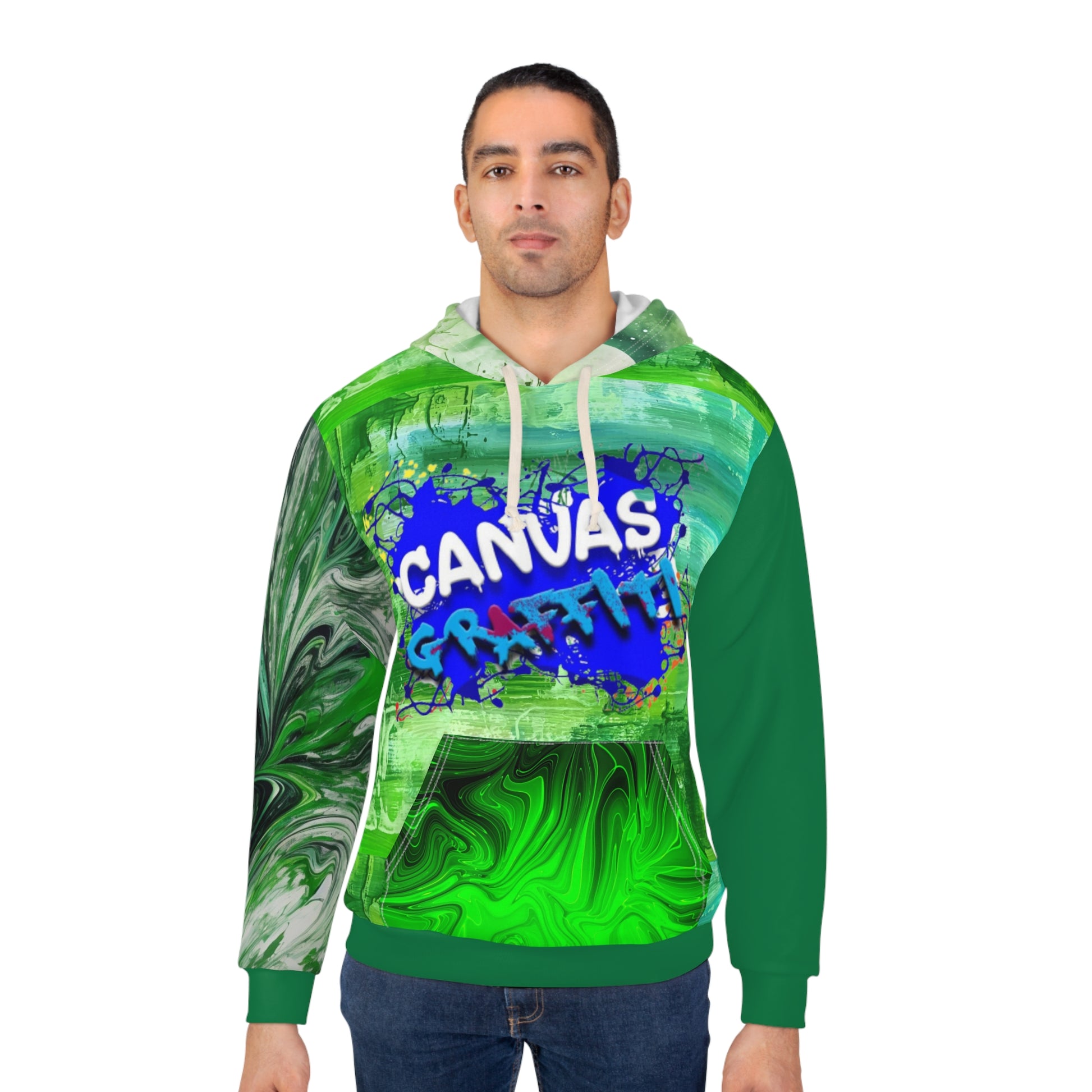 abstract green Pullover Hoodie (AOP) Printify