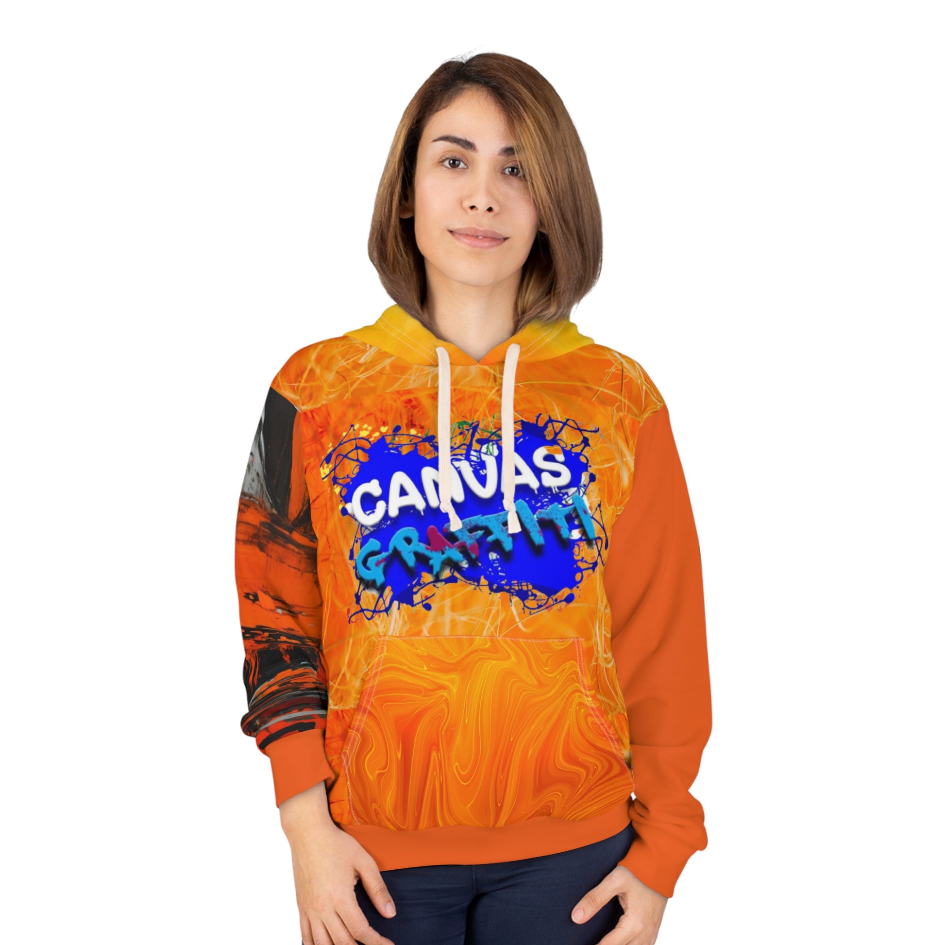 abstract orange Pullover Hoodie (AOP) Printify