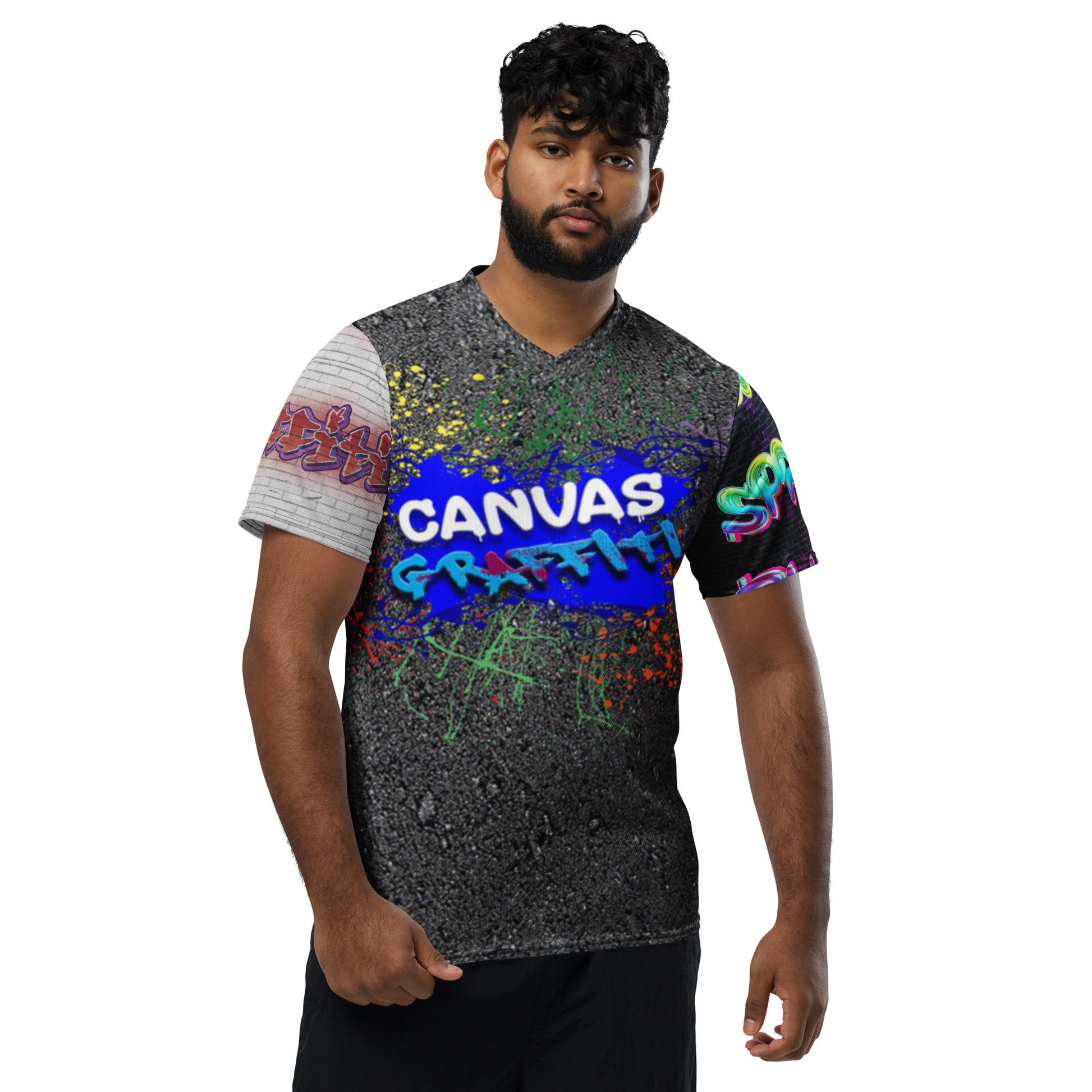 unisex sports jersey (street)Looking for the perfect sports jersey? We have you covered—made of 100% recycled polyester fabric, this shirt is breathable, moisture-wicking, and has a double-layerCanvas Graffittiunisex sports jersey (street)