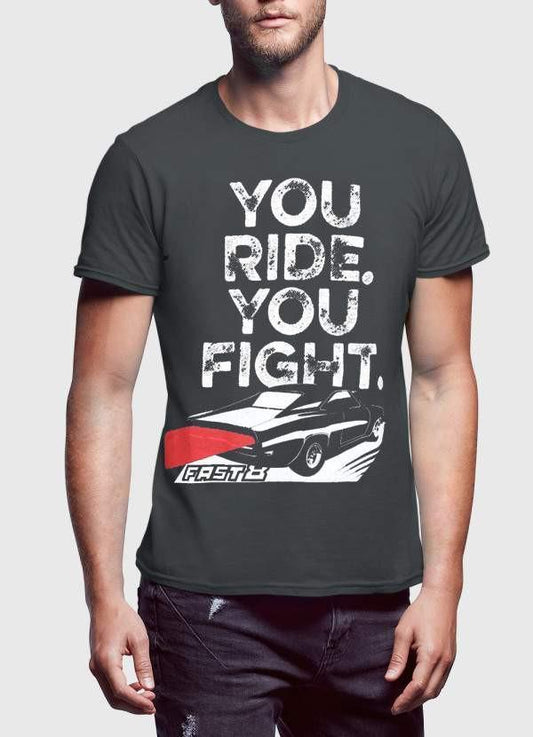 YOU RIDE YOU FIGHT Half Sleeves Black & Charcoal Tshirt Scorpius
