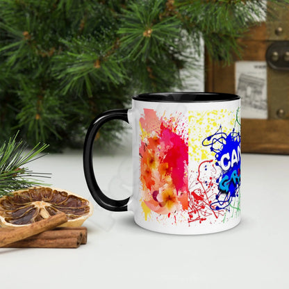 Mug with Color InsideAdd a splash of color to your morning coffee or tea ritual! These ceramic mugs not only have a beautiful design on them, but also a colorful rim, handle, and inside,Canvas GraffittiColor Inside