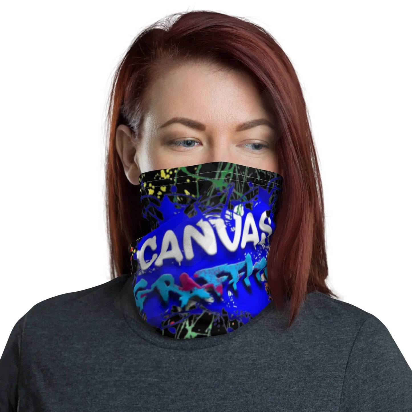 Neck Gaiter blackThis neck gaiter is a versatile accessory that can be used as a face covering, headband, bandana, wristband, and neck warmer. Upgrade your accessory game and find a Canvas GraffittiNeck Gaiter black
