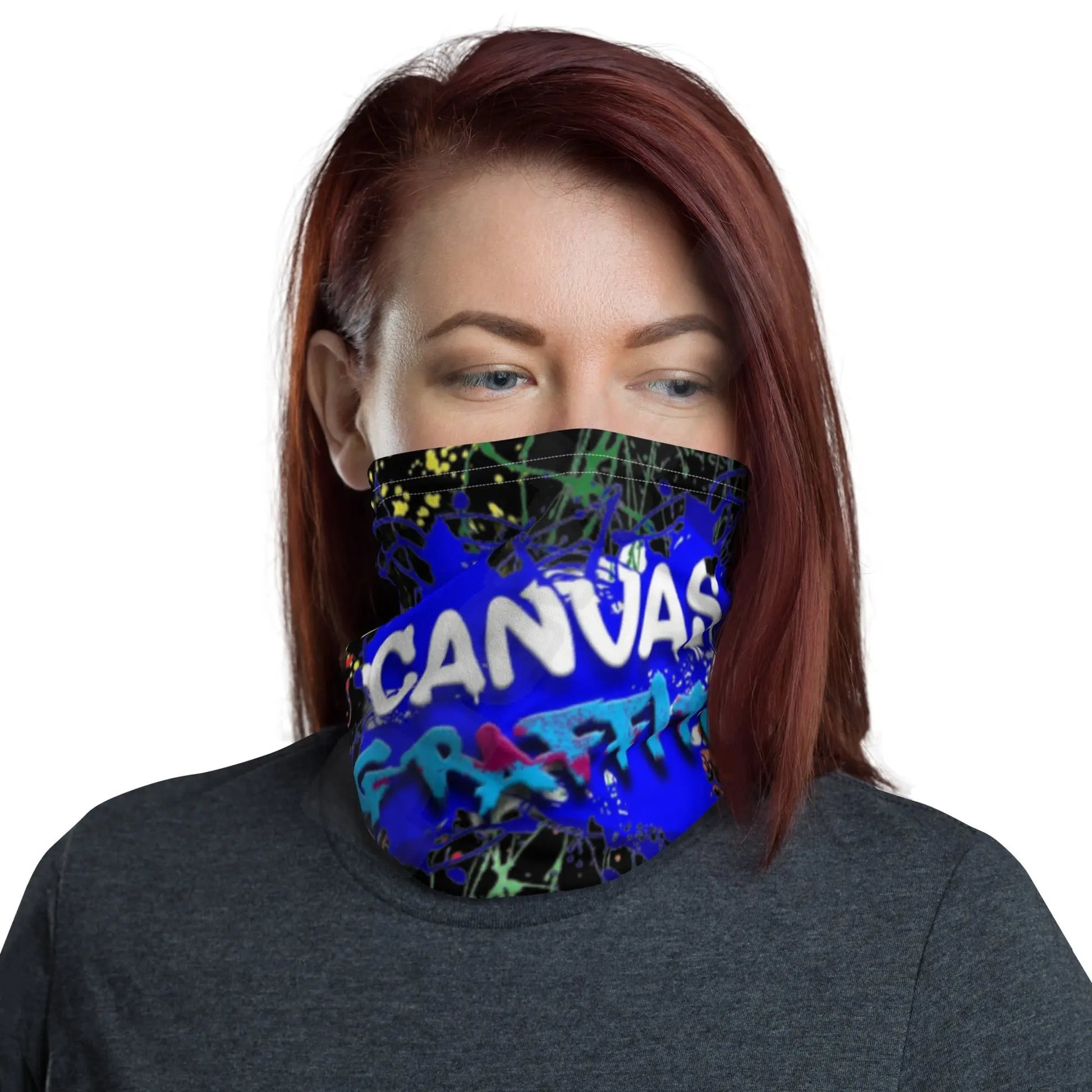 Neck Gaiter blackThis neck gaiter is a versatile accessory that can be used as a face covering, headband, bandana, wristband, and neck warmer. Upgrade your accessory game and find a Canvas GraffittiNeck Gaiter black