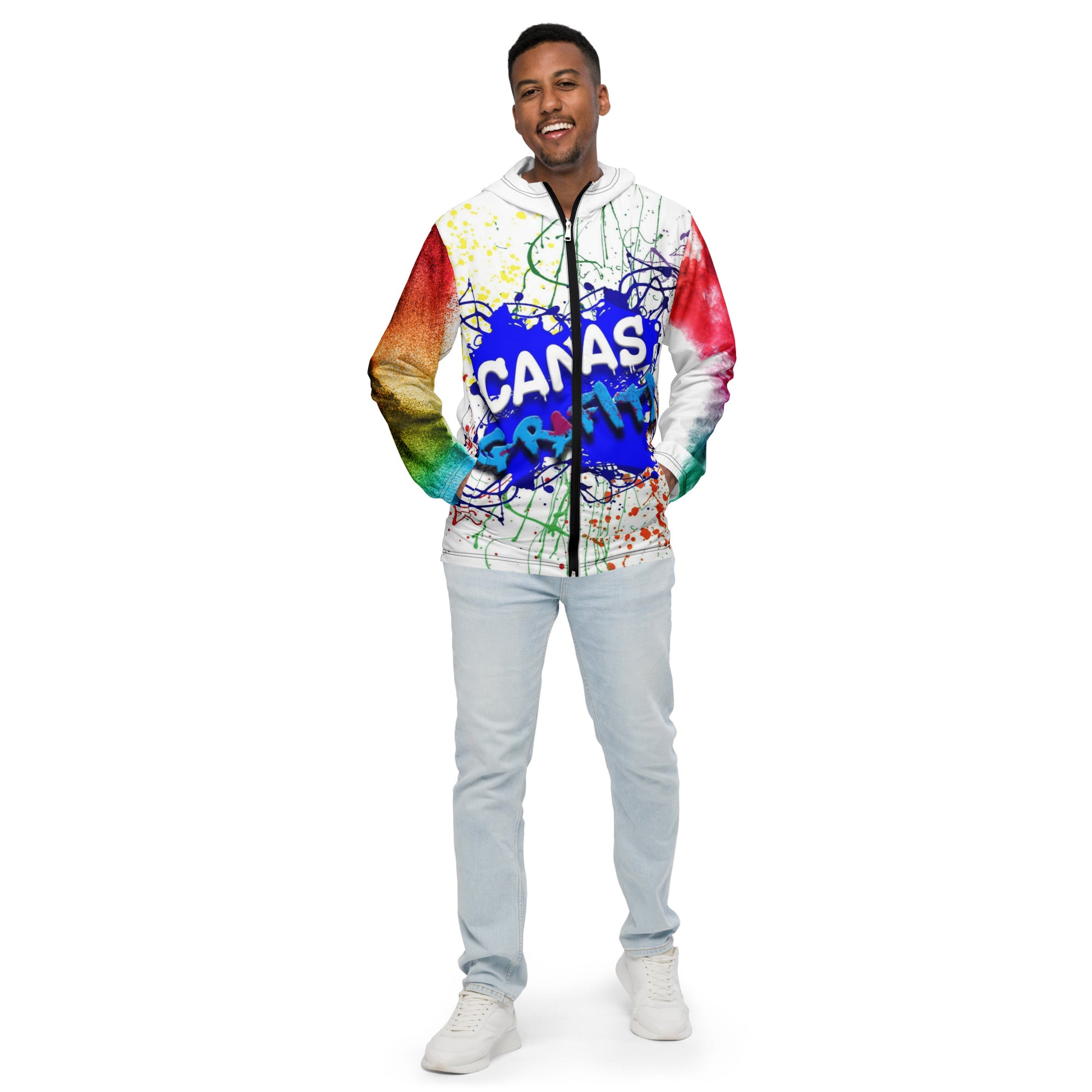 Men’s windbreakerThis lightweight windbreaker ensures maximum comfort on windy, rainy, and sunny days, thanks to the water-resistant fabric and breathable mesh lining. The windbreakeCanvas GraffittiMen’