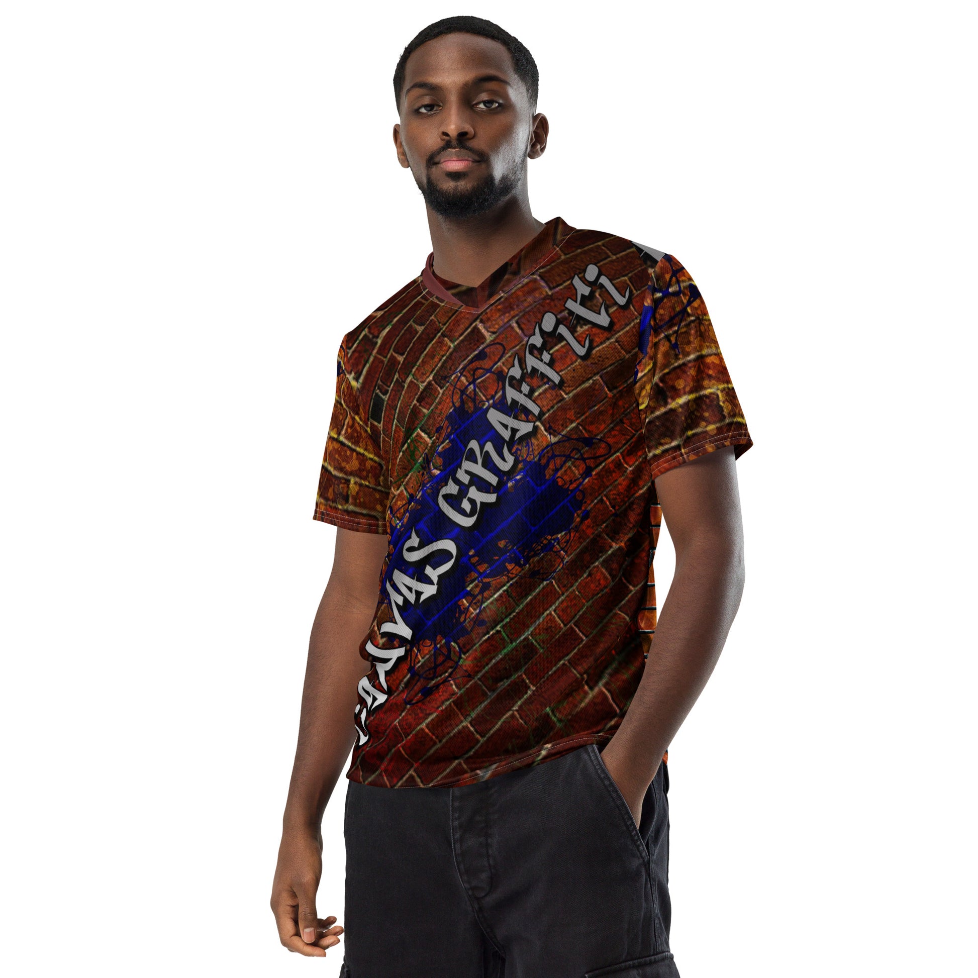 unisex sports jersey (brick)Looking for the perfect sports jersey? We have you covered—made of 100% recycled polyester fabric, this shirt is breathable, moisture-wicking, and has a double-layerCanvas Graffittiunisex sports jersey (brick)
